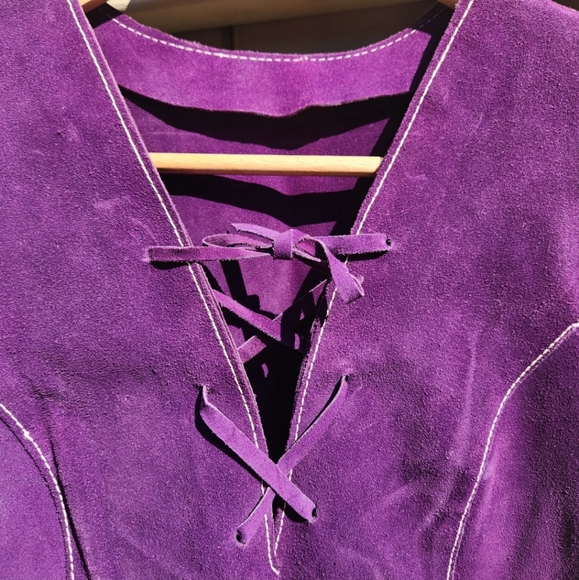 1960s Purple Suede Mini Dress (XS/S) - Picture 3 of 4